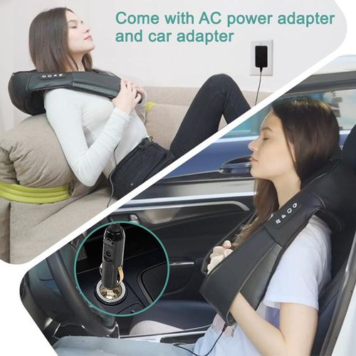 Neck and Shoulder Massager Deep Kneading and Heating Multi Body Area Use Dual Power Home and Car Adapter Included Multi Speed and Bidirectional Control