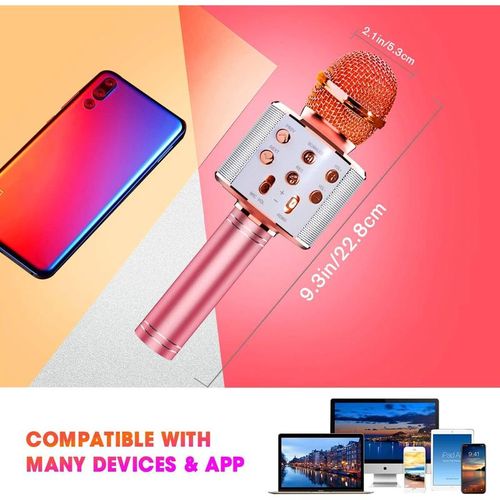 Wireless Bluetooth Karaoke Microphone Portable Handheld KTV Mic with Speaker and LED Lights