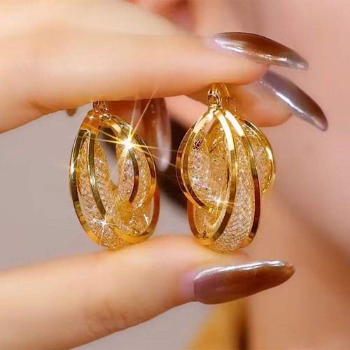Light luxury temperament minimalist stylish gold hoop zircon earrings with elegant, sophisticated socialite style.