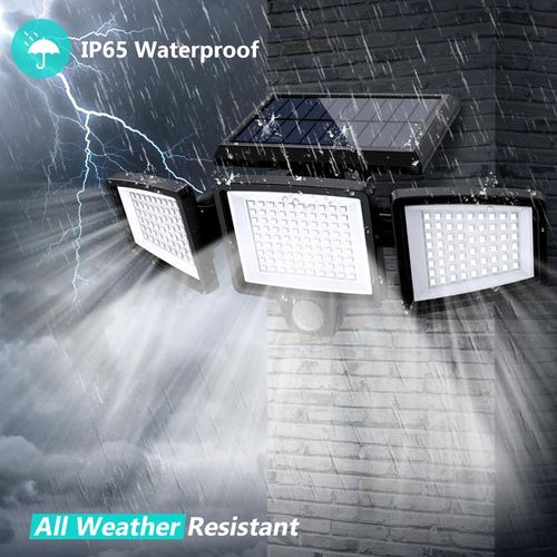 3 Head Solar Motion Sensor Wall Light 210 LED 2500 Lumens Outdoor Wireless Rechargeable IP65 Waterproof with Remote Control