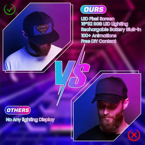 Smart LED Programmable Baseball Cap App Controlled RGB Pixel Display Hat with DIY Animation Text for Concerts Parties
