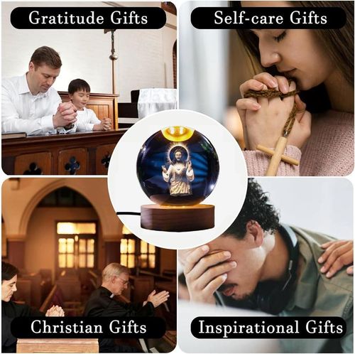 Jesus Sacred Heart Crystal Ball Night Light - USB-Powered LED Projection Lamp for Faith & Decoration