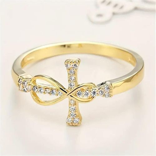 Exquisite and unique open copper-plated real gold zirconia cross ring.