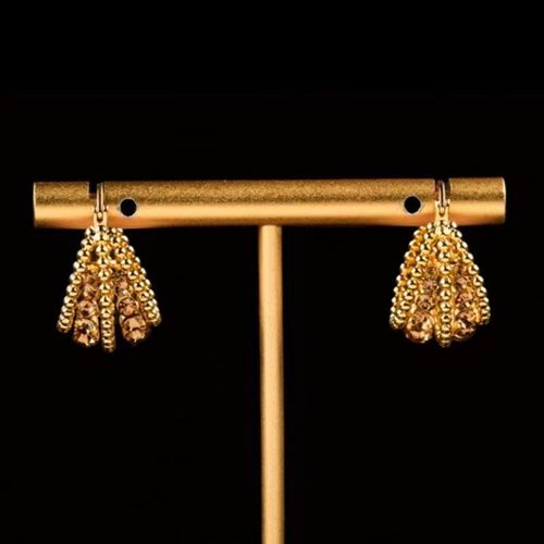 Exquisite Champagne Gold Hollow Out Diamond-Inlaid Basket Earrings