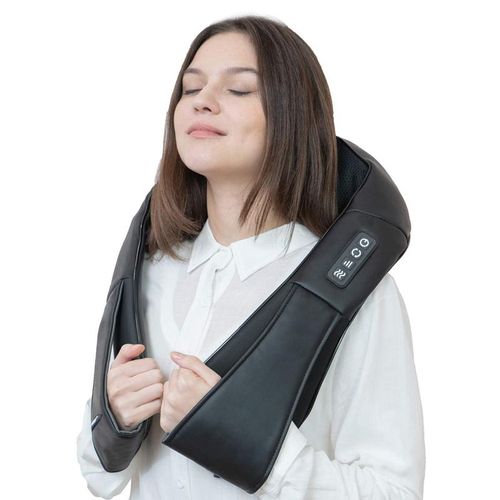 Neck and Shoulder Massager Deep Kneading and Heating Multi Body Area Use Dual Power Home and Car Adapter Included Multi Speed and Bidirectional Control