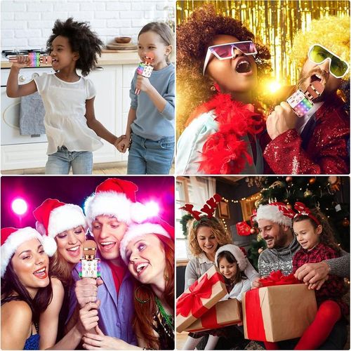 Wireless Bluetooth Karaoke Microphone Portable Handheld KTV Mic with Speaker and LED Lights