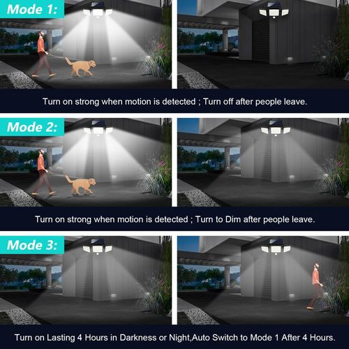 3 Head Solar Motion Sensor Wall Light 210 LED 2500 Lumens Outdoor Wireless Rechargeable IP65 Waterproof with Remote Control