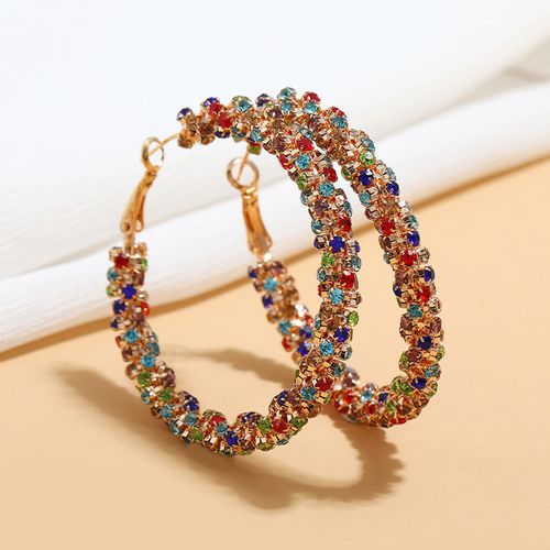 Dazzling new-style colored diamond large hoop earrings