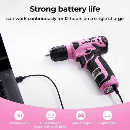 DEKO 18V Cordless Drill Kit All in One Repair Tools LED Light Multi Charging Portable Case