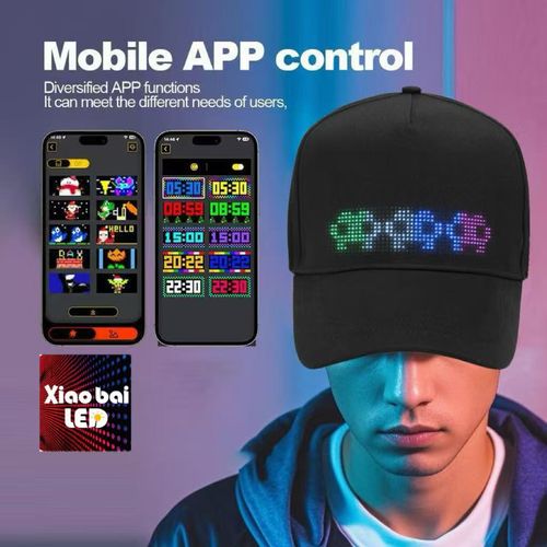 Smart LED Programmable Baseball Cap App Controlled RGB Pixel Display Hat with DIY Animation Text for Concerts Parties