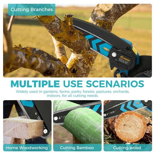 SAKER 6 Inch Mini Cordless Electric Chainsaw 20V Li ion 2 Batteries for Tree Trimming Wood Cutting