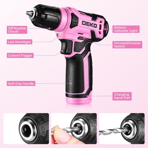 DEKO 18V Cordless Drill Kit All in One Repair Tools LED Light Multi Charging Portable Case