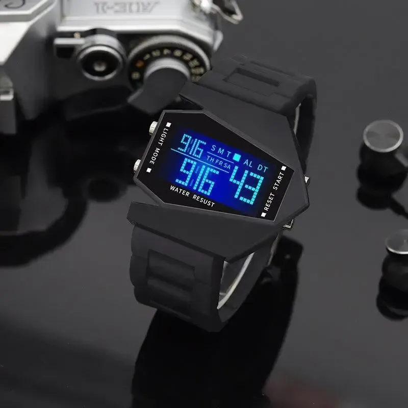 LED Sports Watch, Creative Design, Airplane Shape, Shiny