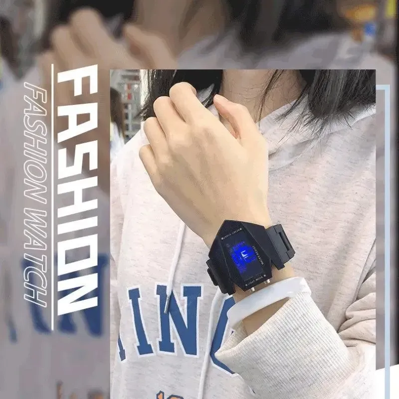 LED Sports Watch, Creative Design, Airplane Shape, Shiny