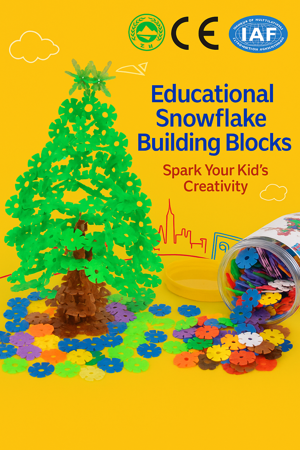Brain Flakes 500 Piece Set, Ages 3+, Interlocking Plastic Disc Toy for Creative Building, Educational STEM Learning, Construction Block Play for Kids, Teens, Adults, Boys, and Girls