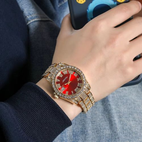 Men's gift watches, diamond watches, gold luxury calendar quartz watches, men's rhinestone watches, fashionable timepieces