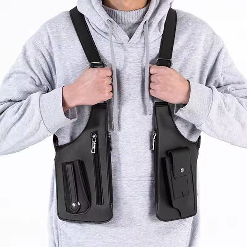Men's Women's Retro Tactical Chest Bag with Underarm Shoulder Strap PU Multifunctional Outdoor Fashion Shoulder Bag Pure