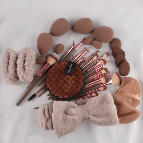Conjunto de maquiagem de escova de cabeça lisa para senhoras- base de maquiagem concealer e blush maquiagem esponja ferramentas de beleza