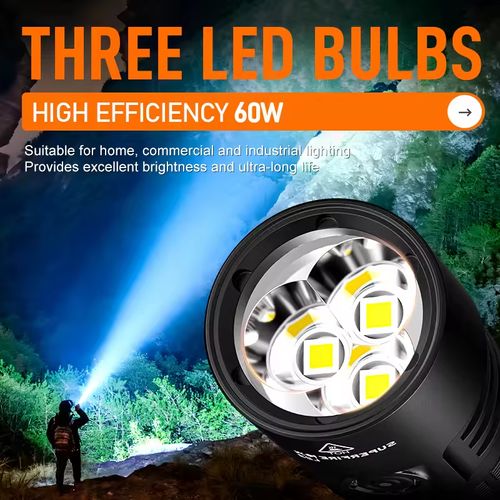 Lanterna L22 de 60w com 5000 lúmens de fluxo alto, super brilhante. Lanterna recarregável potente para trabalhos ao ar livre e corridas de longa distância.