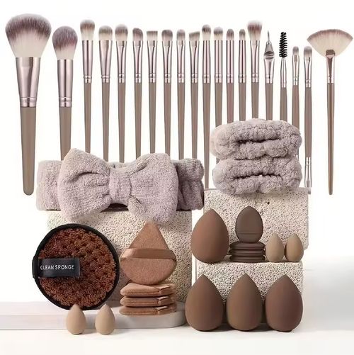 Conjunto de maquiagem de escova de cabeça lisa para senhoras- base de maquiagem concealer e blush maquiagem esponja ferramentas de beleza