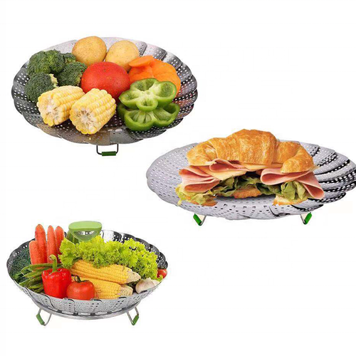 Collapsible steamer basket vegetable steamer, made of reliable stainless steel, is simple to clean and lasts for years