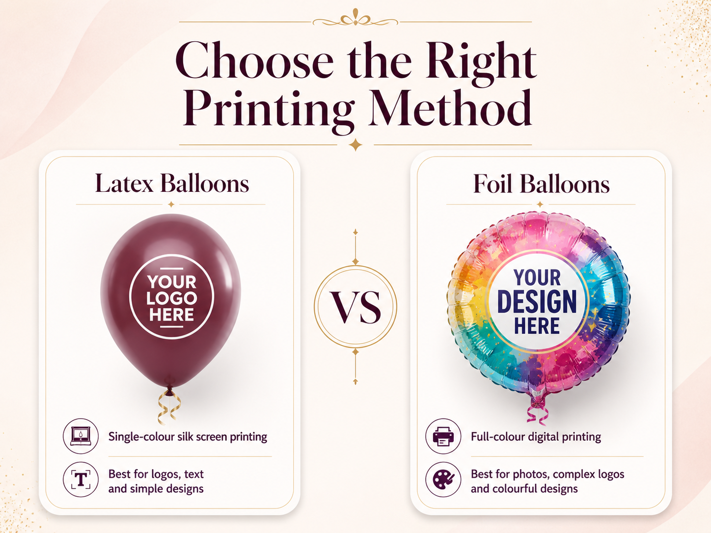 Featured business balloon designs including grand opening balloons, logo balloons, thank you balloons, promotion balloons, new store balloons and event balloons