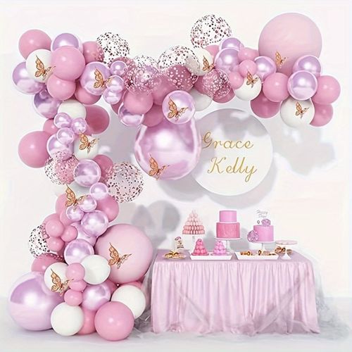 101pcs Macaron Butterfly Balloon Set Rose Gold Butterfly Metal Pink Balloon for Birthday, Wedding, Party Decoration