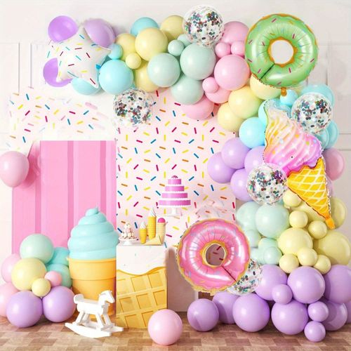 140PCS Donut Ice Cream Balloon Wreath Set, Suitable for Birthday Parties, Summer Parties, Holiday Friends, Party Decorations