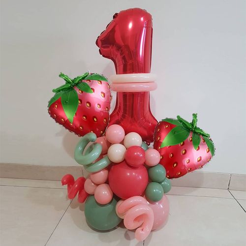 31PCS Strawberry Themed Set 32-inch Figure 1 Foil Balloons for Birthday Party Celebrations and Other Balloon Combinations