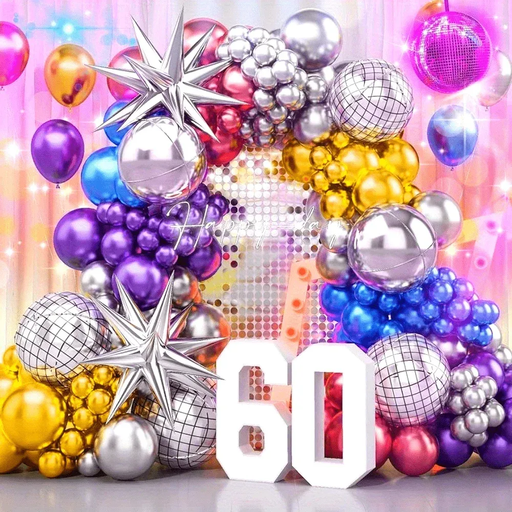 136pcs Disco Ball Balloon Arch Kit for Bachelors, Cocktail Parties, Proms and Summer Parties, Graduations, Holiday Decorations