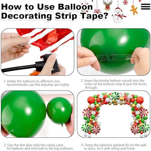 Christmas Balloons Arch Kit - 126 PCS with Red, Green, White, Gold & Candy Cane Balloons for Christmas, Holiday, Birthday & New Year Parties