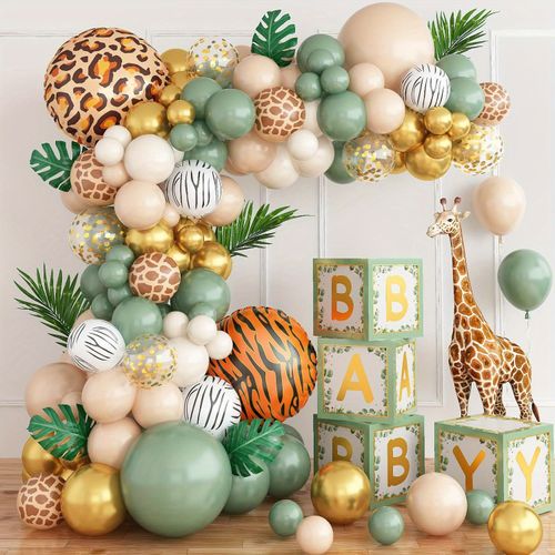 140pcs Leopard Print and Tiger Print Giraffe Balloon Set, Jungle-themed Birthday Outdoor Picnic, Wedding, Anniversary Decoration