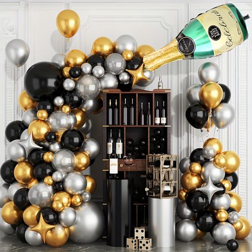 139PCS Balloon Wreath Arch Set Champagne Bottle Foil Set for Birthday Anniversary Quinceanera Ball Decoration
