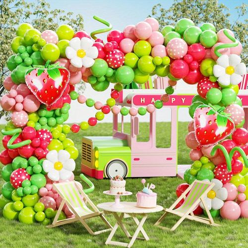145pcs Strawberry Balloon Garland Arch Kit, Suitable for Wedding, Birthday Party, Anniversary Indoor and Outdoor Decoration