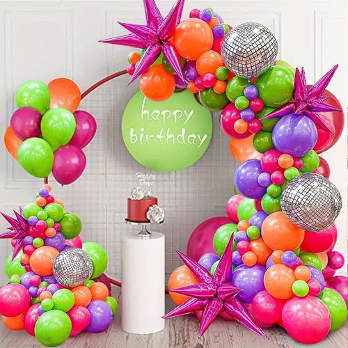 110PCS Disco Balloon Garland Arch Kit, Birthday, Anniversary, Graduation, Holiday, Indoor and Outdoor Decorations