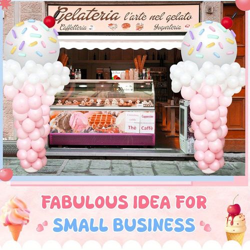 156pcs Ice Cream Balloon Column Set, Suitable for Birthdays, Anniversaries, Princess Theme Decoration, Dessert Shop Opening, Etc