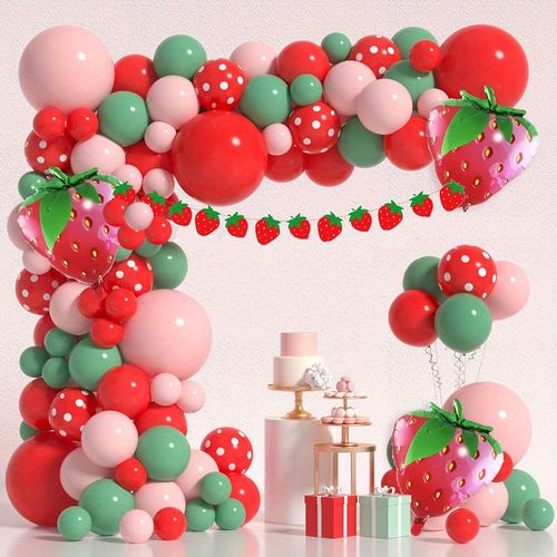126pcs Strawberry Balloon Garland Arch Kit: for Indoor/outdoor Decorations for Parties, Weddings, Birthdays, Anniversaries, Etc