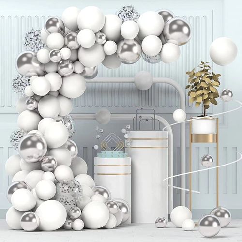 110pcs, White Silvery Balloon Garland Set 10in Birthday Party Wedding Ceremony Decoration Supplies, Party Decor Balloons
