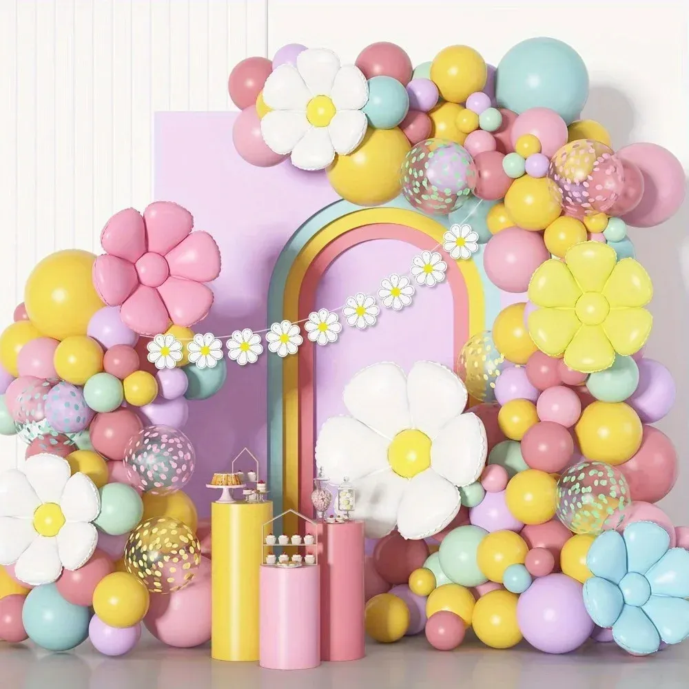 133pcs Daisy Balloon Arch Kit for Decorations Such As Engagement, Birthday Parties, Anniversaries and Seasonal Celebrations