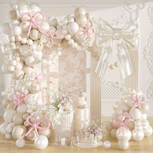 184pcs Pearl White Balloon Garland Arch Set, Suitable for Wedding, Bride, Birthday, Engagement, Bachelorette Party Decoration
