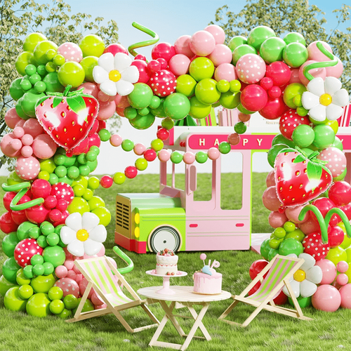 214pcs Strawberry Party Decoration Balloon Garland Arch Set, Suitable for Sweet Themed Event Scene and Birthday Party Supplies