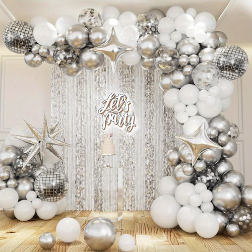 151 Silver Stars, Disco Ball Balloon Arch Kit,suitable for Birthday Parties,weddings, Engagements and Other Occasions Decoration
