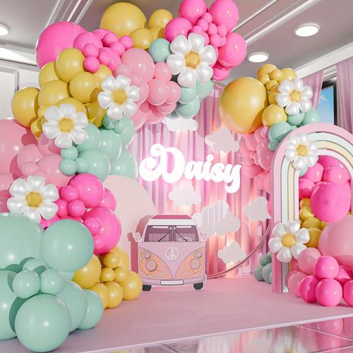 142pcs Daisy Balloon Wreath set-suitable for birthday parties,graduation ceremonies, theme events, anniversary celebrations, etc
