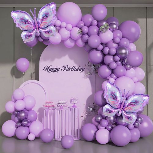 147pcs Purple Lavender Butterfly Balloon Arch Kit with Purple Butterfly Foil Balloons for Birthdays, Weddings, Anniversaries