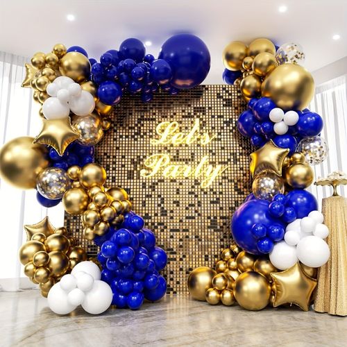 186PCS Royal Blue Gold Balloon Arch Wreath Set, Outdoor Proposal Bachelorette Party Birthday Wedding Valentine's Day Decoration