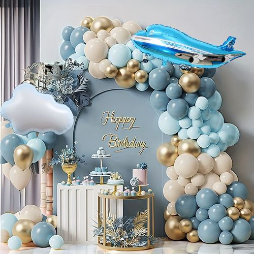 142 Piece Balloon Garland Set, Airplane Cloud Foil Balloons - Birthday, Wedding, Shower Graduation Party Decoration