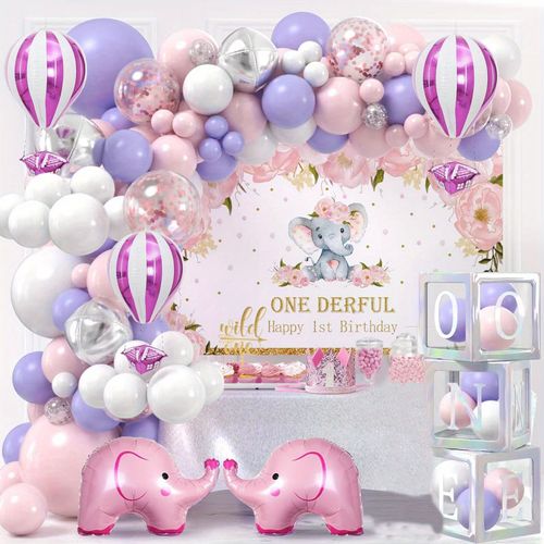 121 Pcs Pink Elephant Balloon Arch Kit for Birthday Parties, Friend Gatherings, Engagements, Anniversaries and Event Decorations
