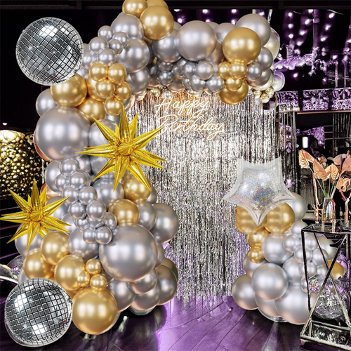 108pcs Silver and Gold Latex Balloon Metal Balloon Arch Kit for Disco Parties, Birthday Parties, Graduation Ceremony Decorations