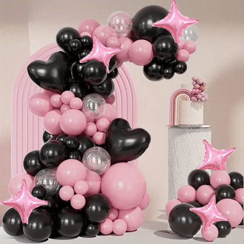 122pcs Pink and Black balloon themed garland Arch Set-perfect for weddings,engagements,Valentine's Day decorating party balloons