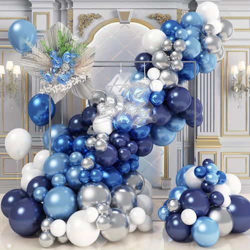 125PCS Blue and Silver Balloon Garland Arch Kit, Suitable for Birthday Parties, Theme Event Scene Decoration Background, Etc
